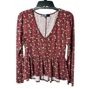 Ash & Violet Baby Doll Floral Henley Top M